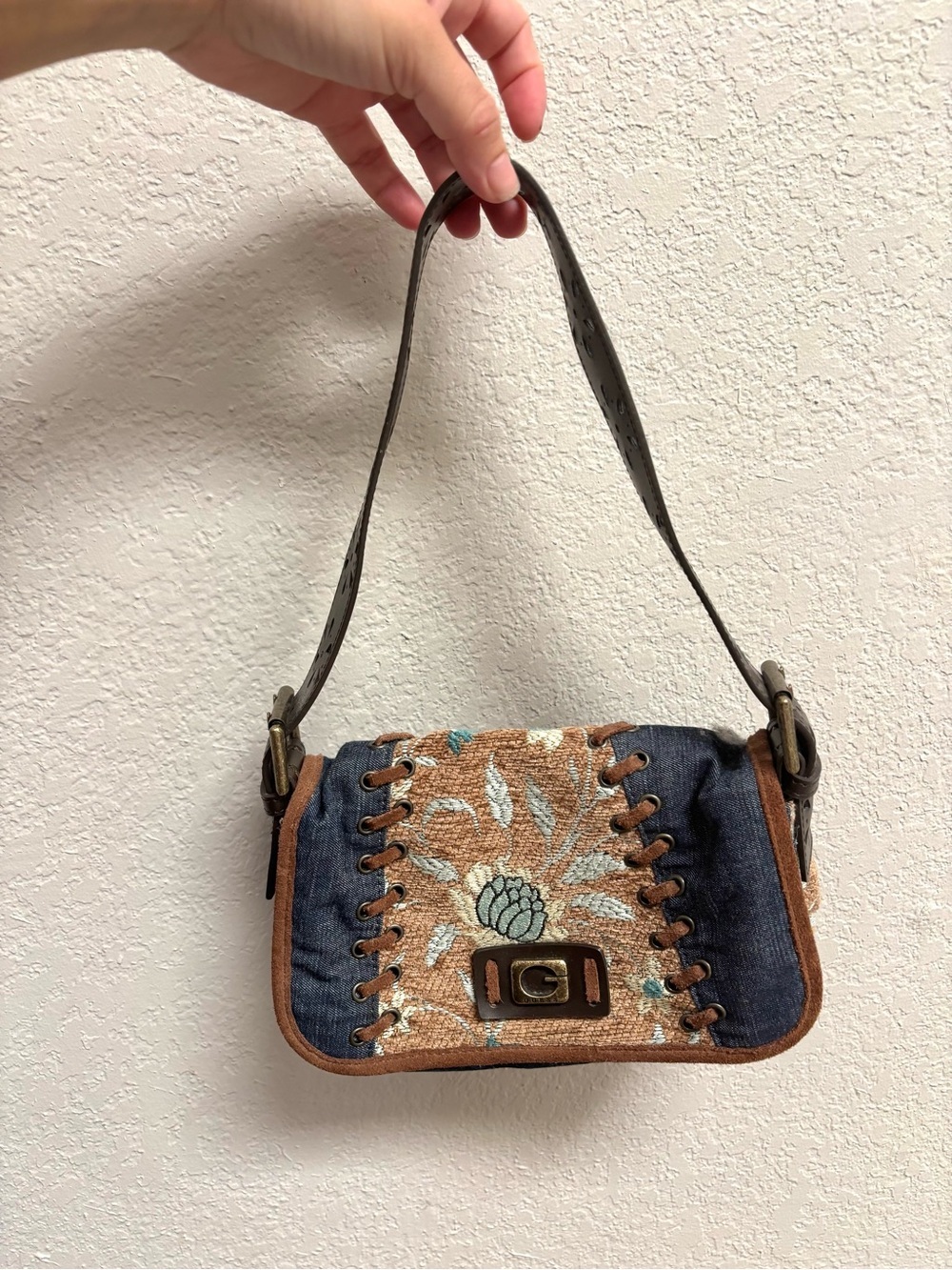 GUESS / Vintage Y2K Floral Denim Small Bag Purse
